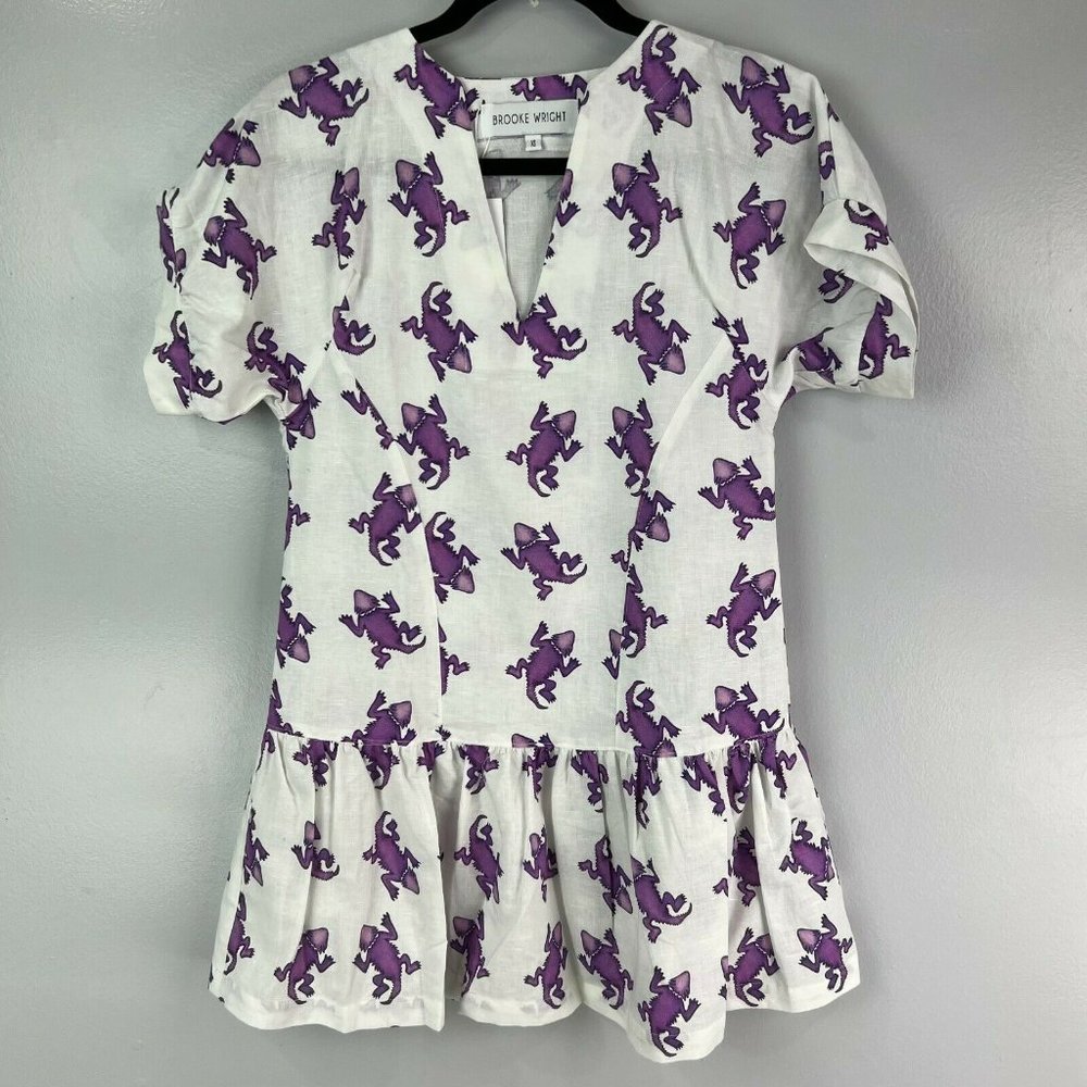 Brooke Wright Lucy Horned Frog Linen Blend Mini Dress NWT Size XS